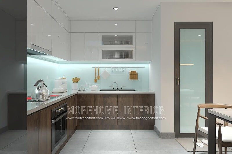 Thiết kế nội thất tủ bếp hiện đại tại nhà phố An Dương Vương, Tây Hồ, Hà Nội.